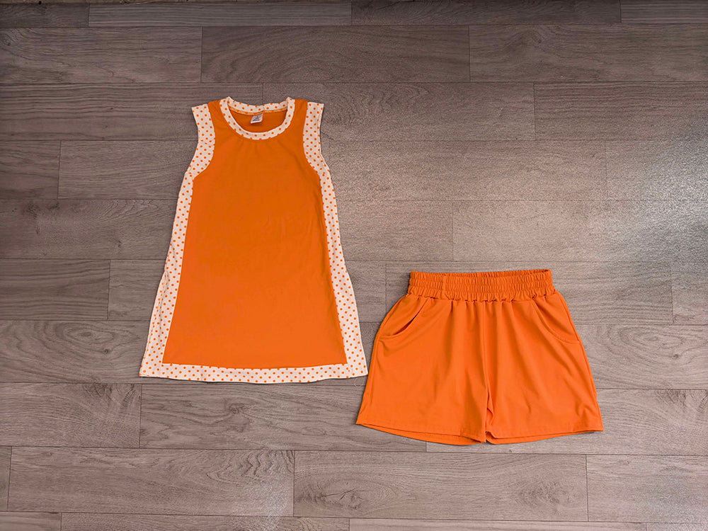 7.25 GSSO3852 Preorder Teams Orange VOLS Sleeveless Top Shorts Girls Summer Yoga Clothes Set