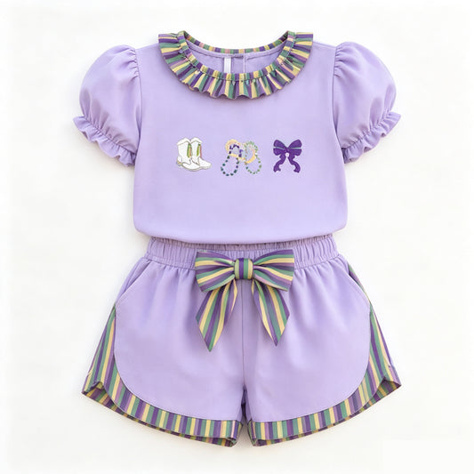 9.2GSSO3861 Preorder Toddler Girls Mardi Gras Shorts Outfit