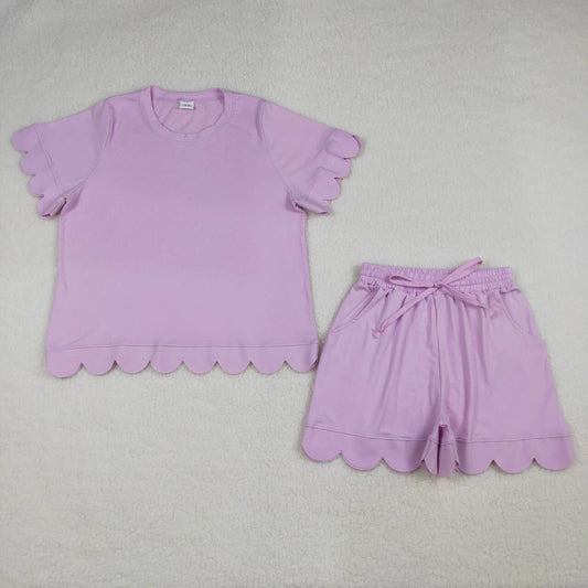 Mommy and Me Violet Cotton Short Sleeve Top Scallop Outfits