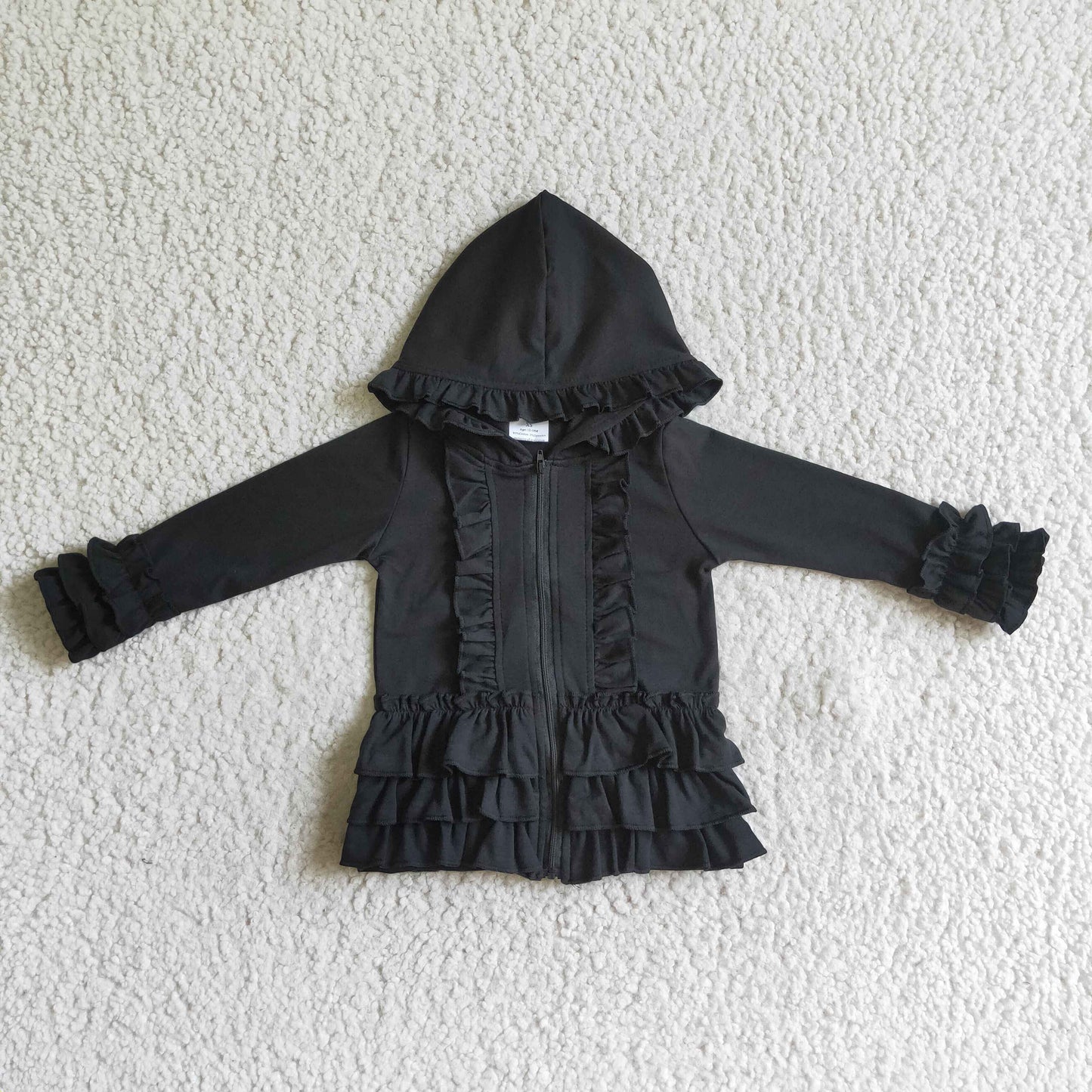 Girls hooded ruffles jackets black GT0016