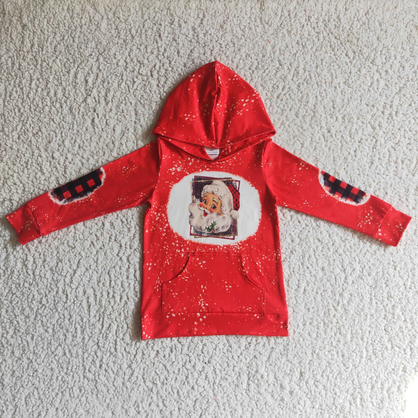 GT0052 Santa Red Pocket Kids Christmas Hoodie Top
