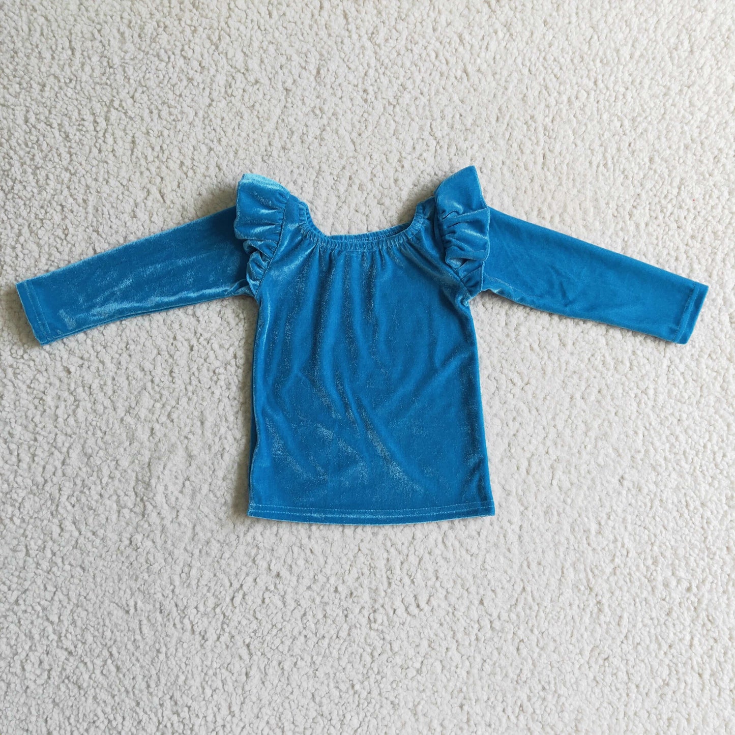 Girls long sleeve blue velvet top denim pants outfit GLP0338