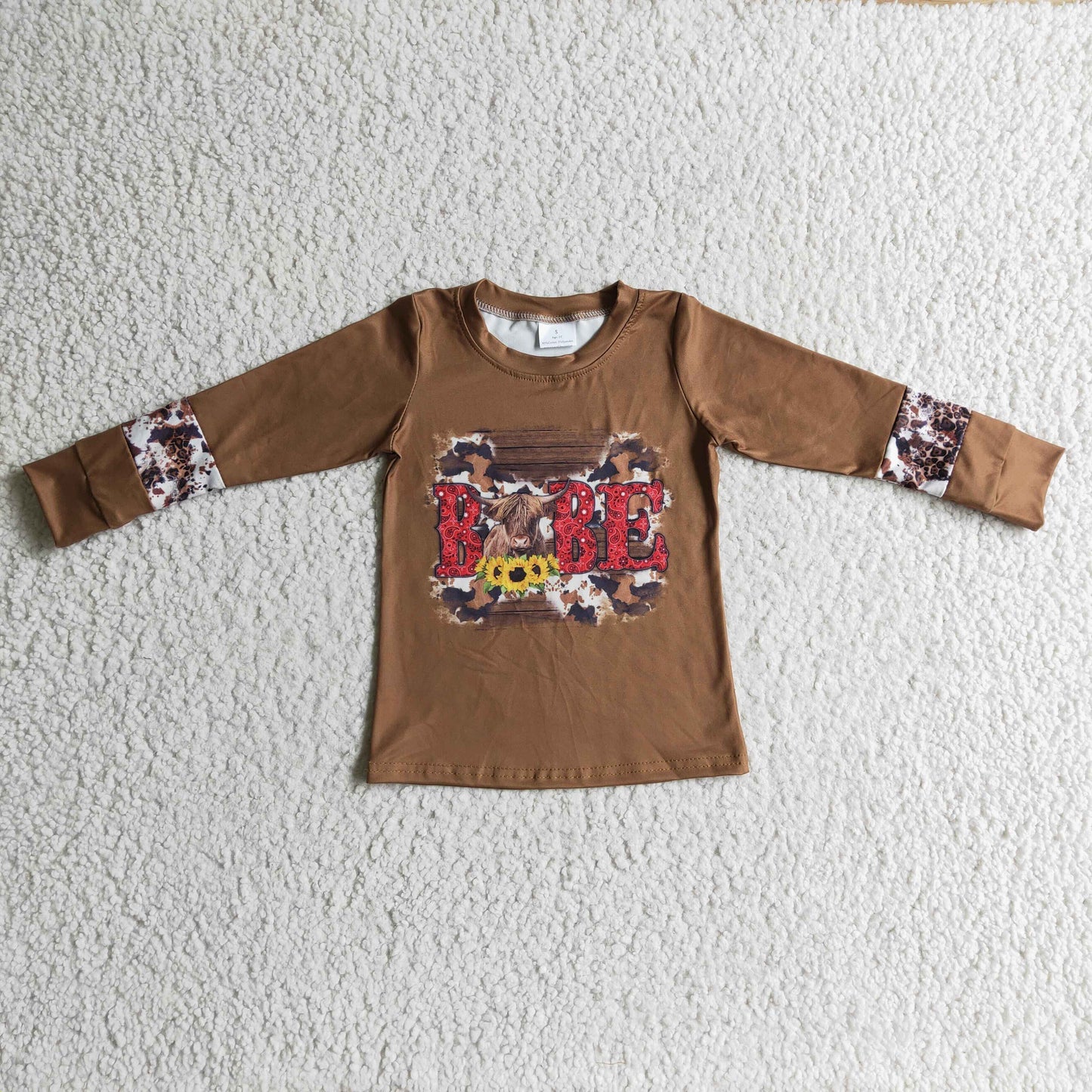 Girls brown babe cow print top GT0066