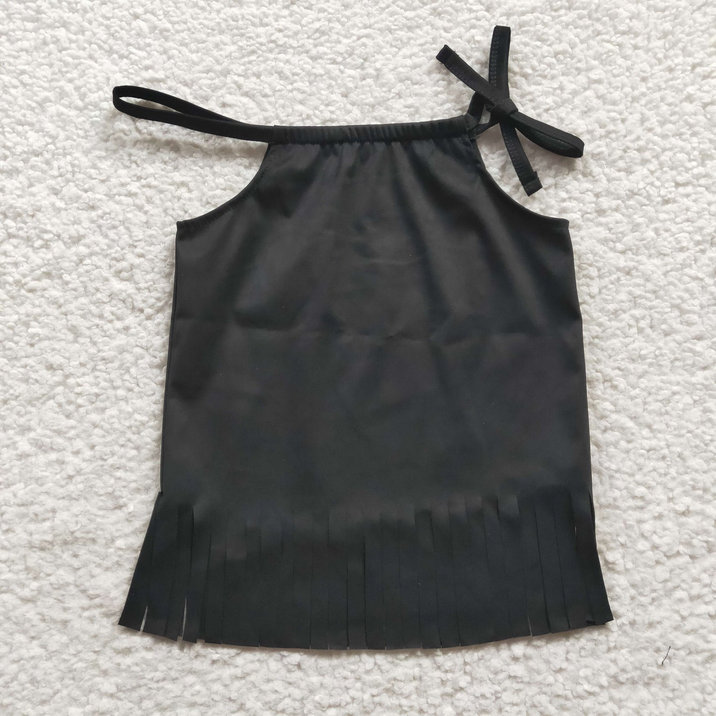 Girls black cotton tassel top GT0088