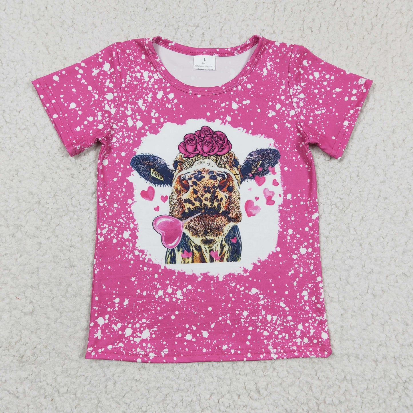 Girls hot pink cow print Valentine's top GT0111