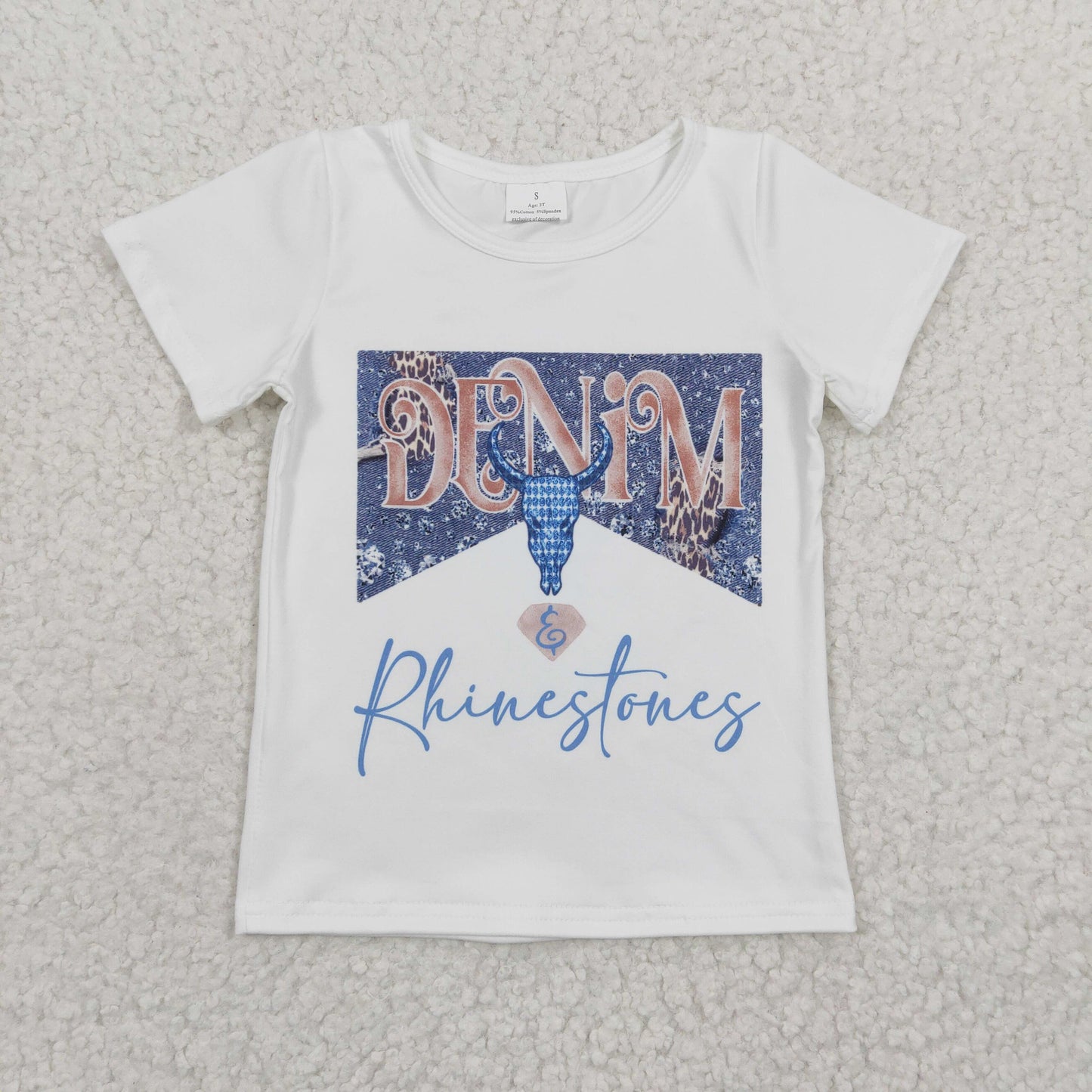 Girls blue cow skull print top GT0133
