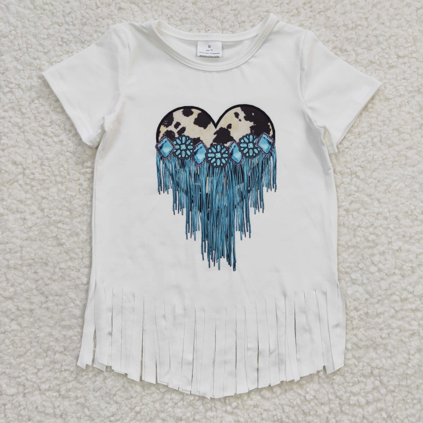 Girls turquoise print tassels top GT0137