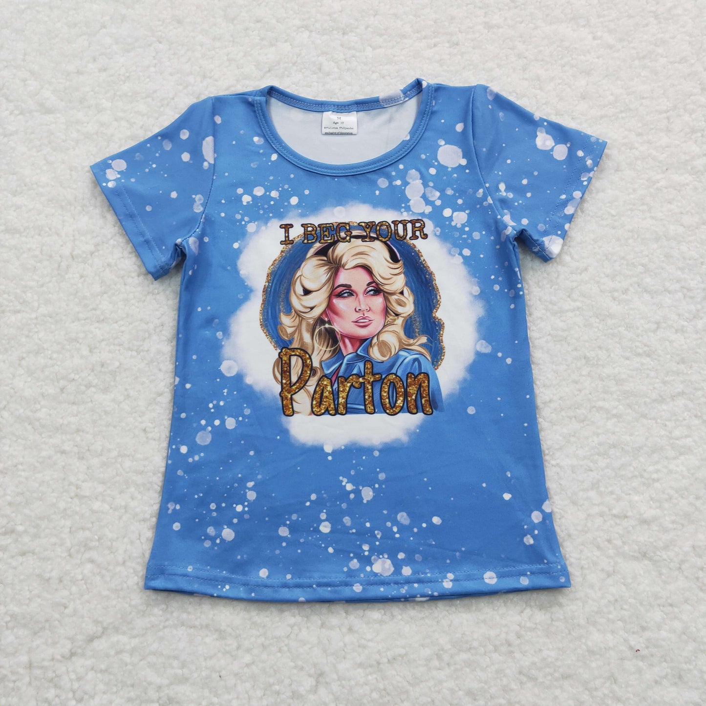 GT0213 Singer Doll* Blue Print Girls Shorts Sleeve Tee Shirts Top