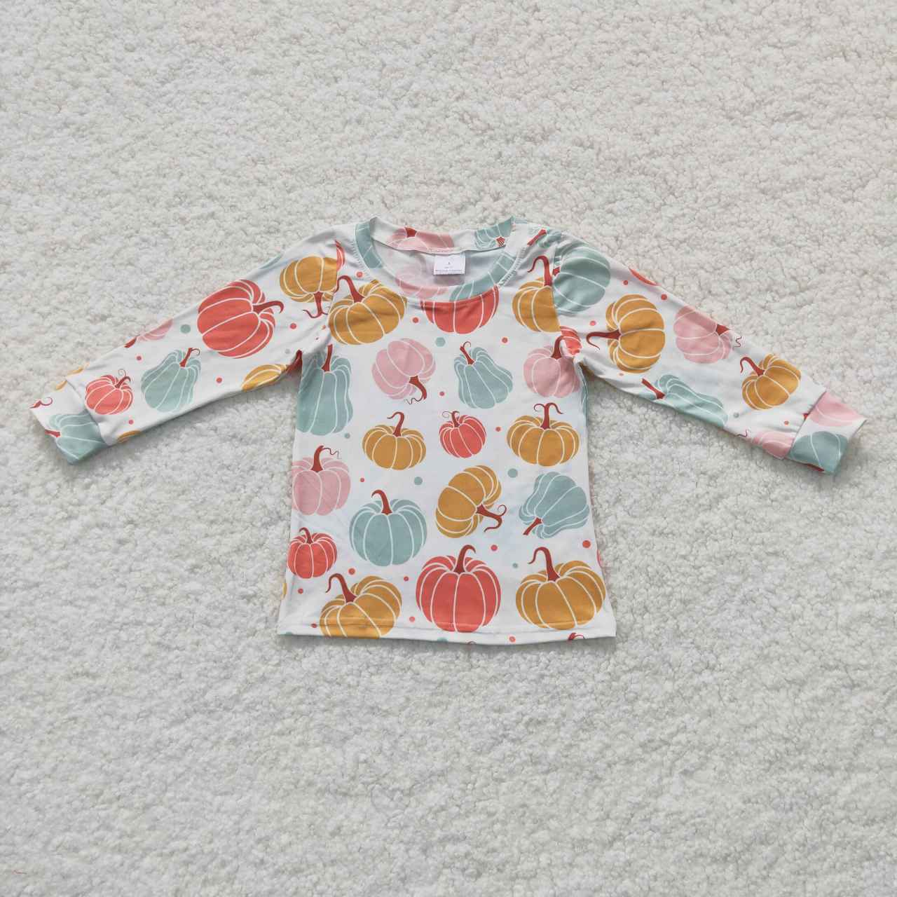 GT0235 Pumpkin Print Girls Fall Tee Shirts Top