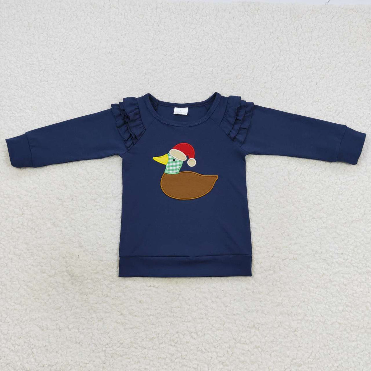 GT0281 Duck Embroidery Navy Cotton Girls Christmas Tee Shirts Top