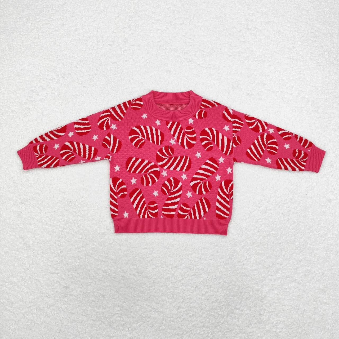 GT0665 Candy Cane Stars Girls Christmas Long Sleeve Sweaters Top