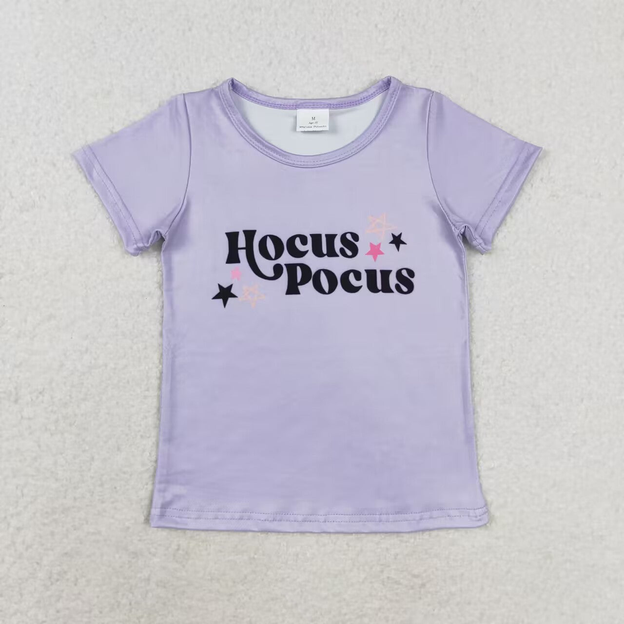 GT0667 Witch Purple Print Girls Halloween Short Sleeve Tee Shirts Top
