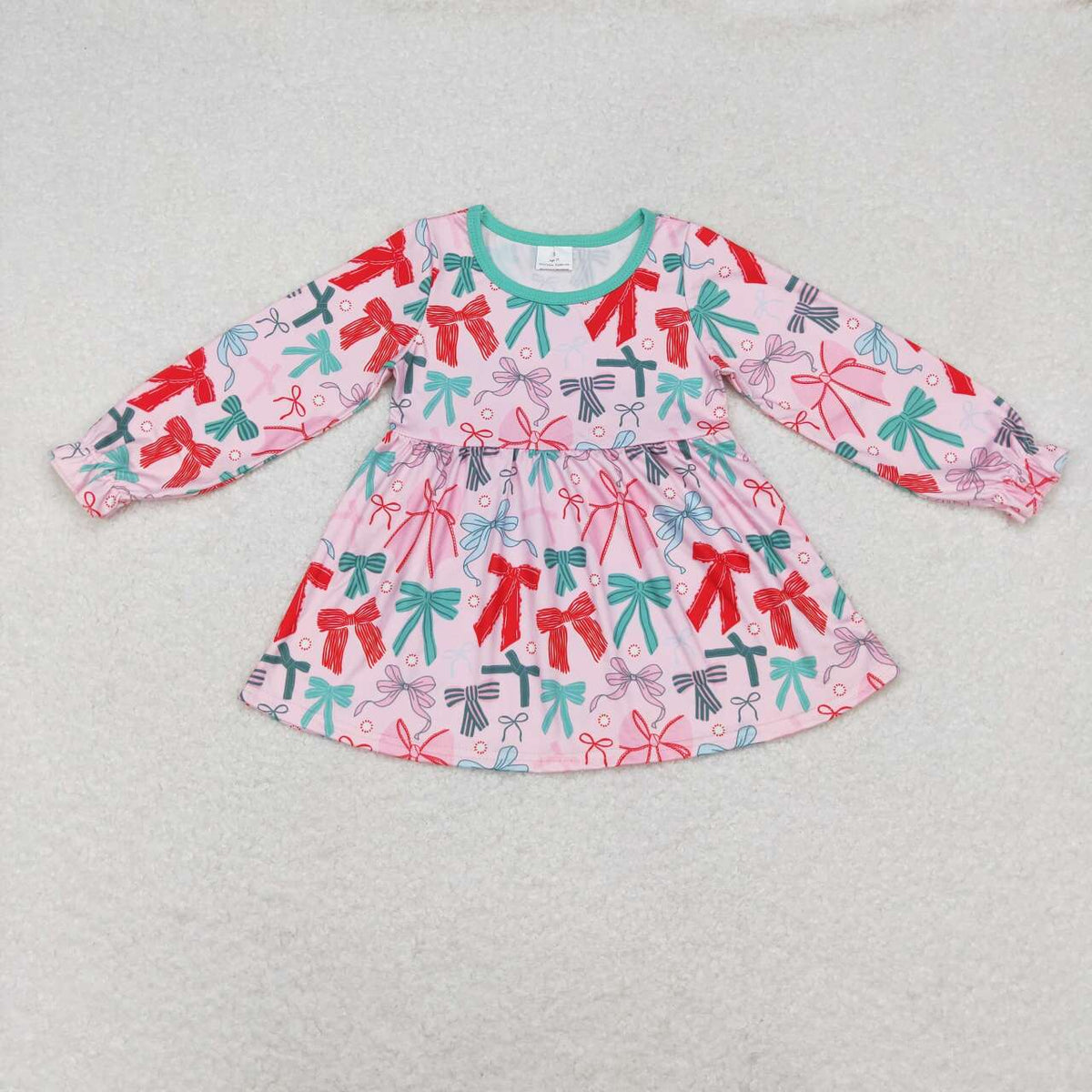 GT0721 Green Red Bows Print Girls Christmas Tee Shirts Top