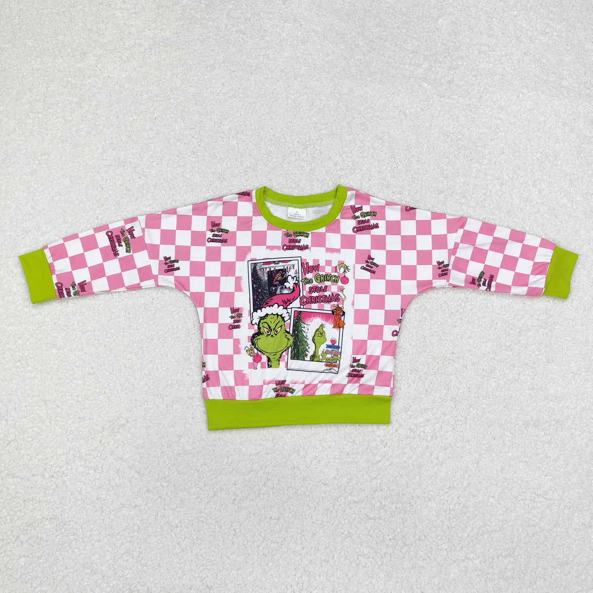 GT0733 Green Frog Checkered Print Girls Christmas Tee Shirts Top