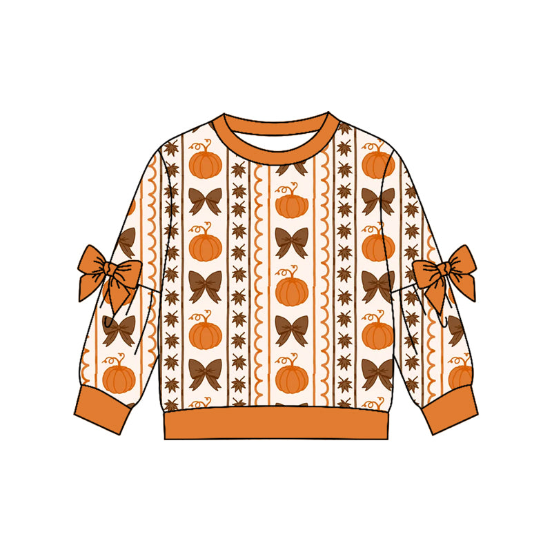 4.22 GT1656 Preorder Pumpkin Bows Girls Fall Tee Shirts Top