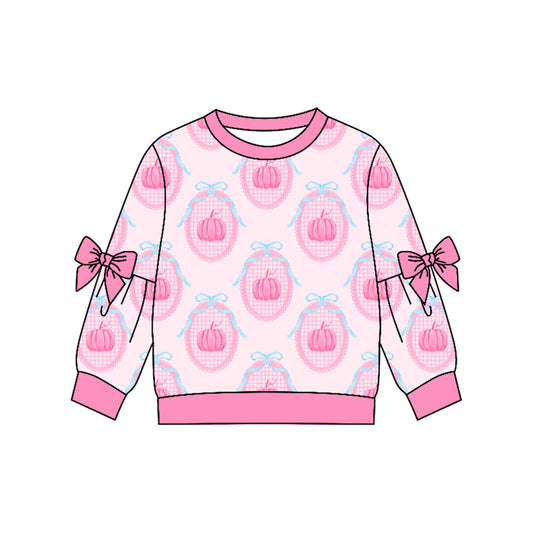 4.22 GT1657 Preorder Pumpkin Bows Pink Girls Fall Tee Shirts Top