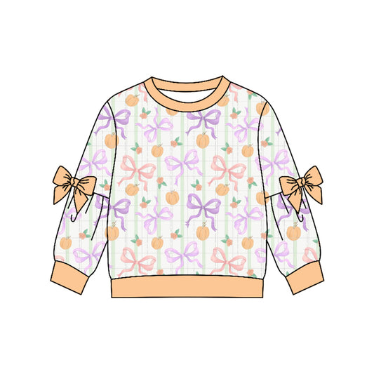 4.22 GT1658 Preorder Pumpkin Bows Plaid Girls Fall Tee Shirts Top