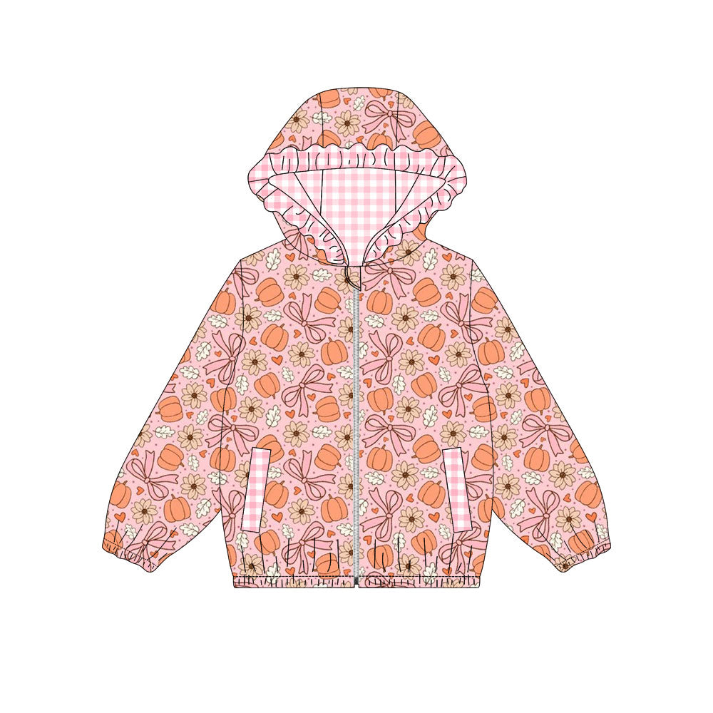 4.22 GT1661 Preorder Pumpkin Flowers Bows Girls Full Zipper Hoodie Jacket Top
