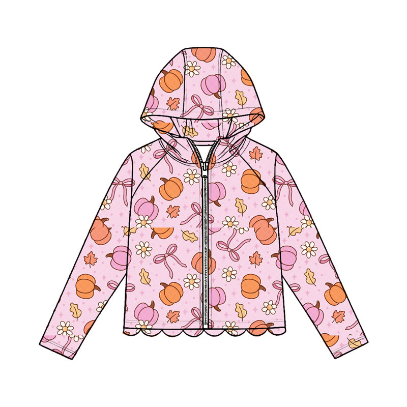 4.23 Kids Girls Pumpkin Floral Zip-up Hooded Preorder