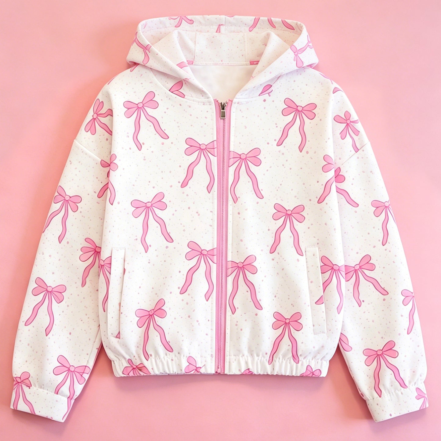 4.23 Kids Girls Pink Bow Zip-up Active Hooded Preorder