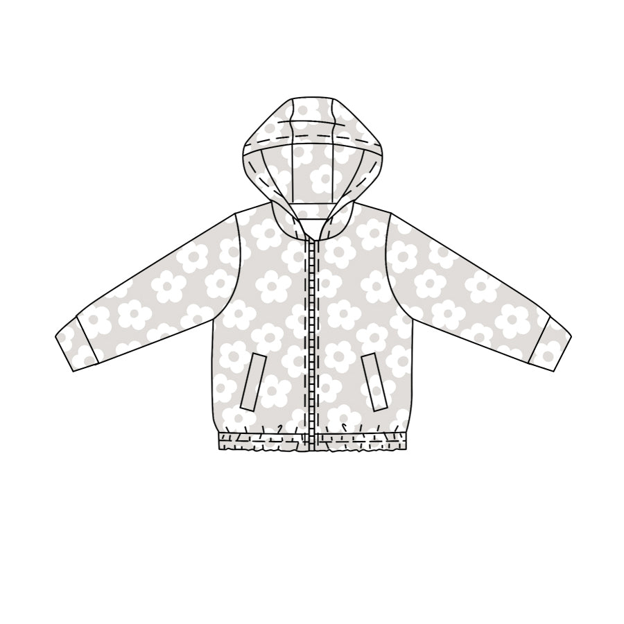 4.23 Kids Girls Grey Daisy Flowers Zip Hoodie Preorder