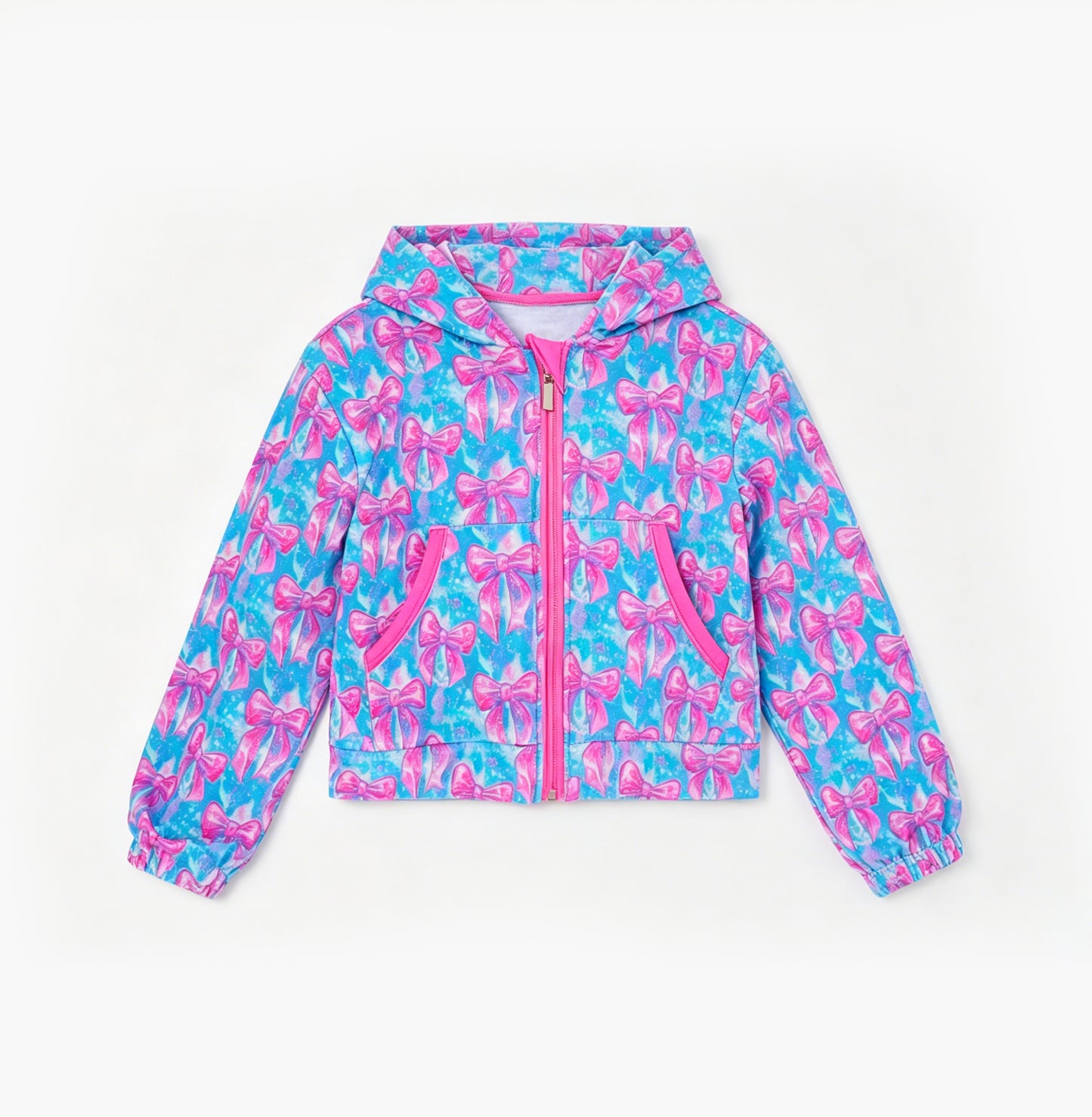 4.25 GT1674 Preorder Pink Bows Blue Girls Full Zipper Hoodie Yoga Jacket Top