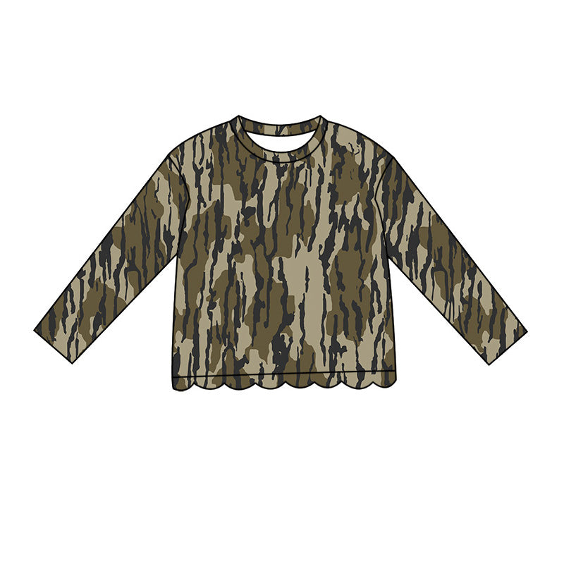 4.29 GT1686 Dark Green Camo Baby Girls Scallop Long Sleeve T-Shirts Top
