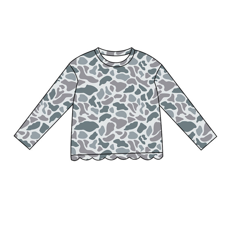4.29 GT1687 Grey Camo Baby Girls Scallop Long Sleeve T-Shirts Top