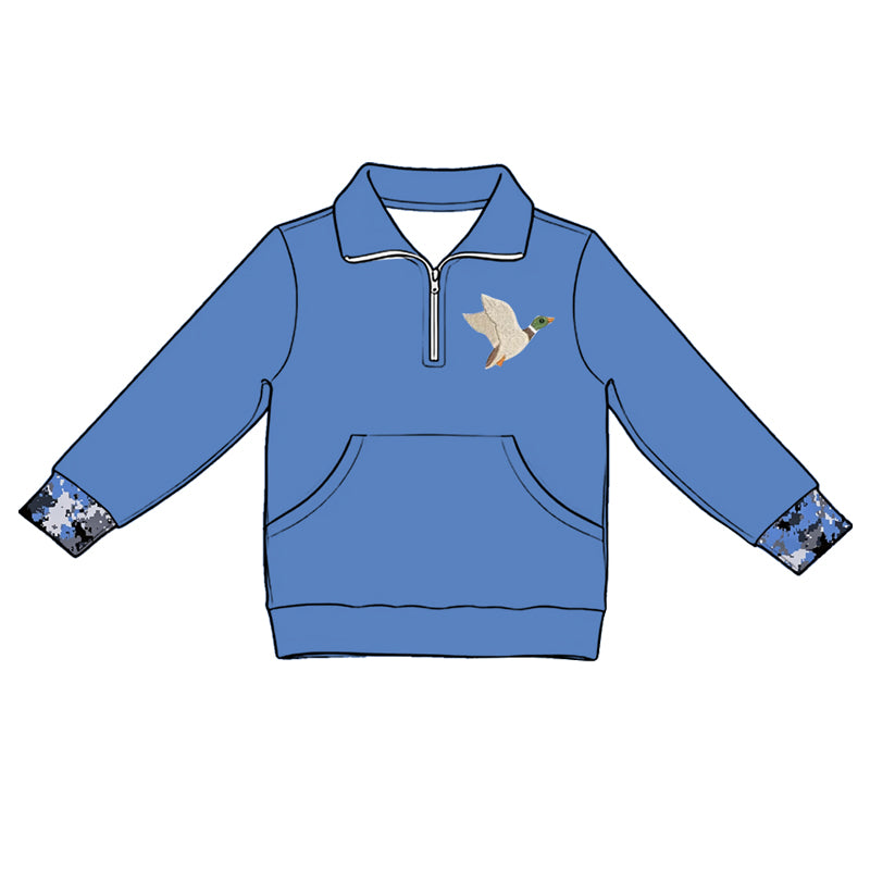 5.1 Kids Girls Hunting Duck Blue Quarter-Zip Long Sleeve Pullover Top Preorder