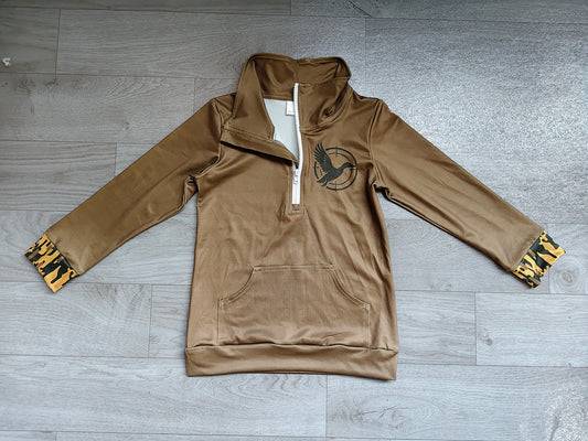 5.1 Kids Girls Dark Olive Quarter-Zip Long Sleeve Pullover Top With Pocket Preorder