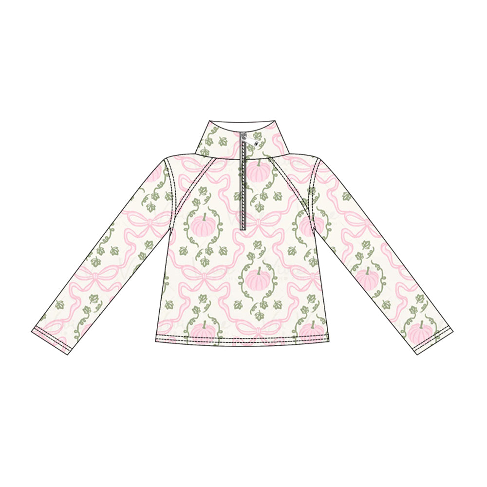 5.15 GT1703 Preorder Pumpkin Bows Pink Girls Zipper Yoga Top