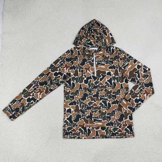GT1710 Adult Women Brown Camo Long Sleeve Pocket Zipper Hoodie Top
