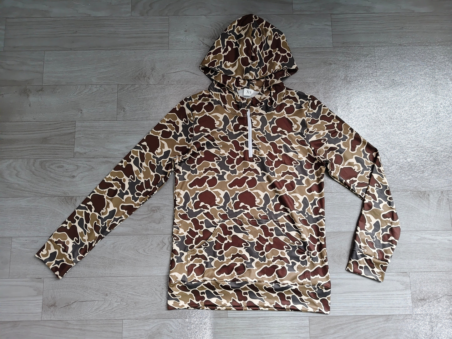 5.16 Preorder Adult Women Dark Brown Camo Long Sleeve Half Zipper Hoodie Top
