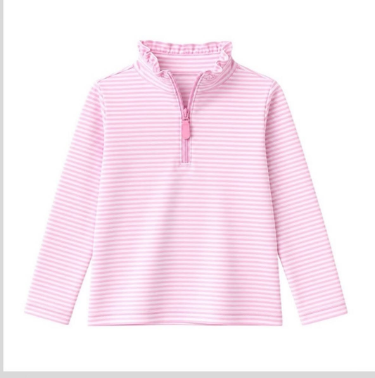 7.6 GT1756 Preorder Kids Girls Pink Striped Long Sleeve Zipper Pullover Top