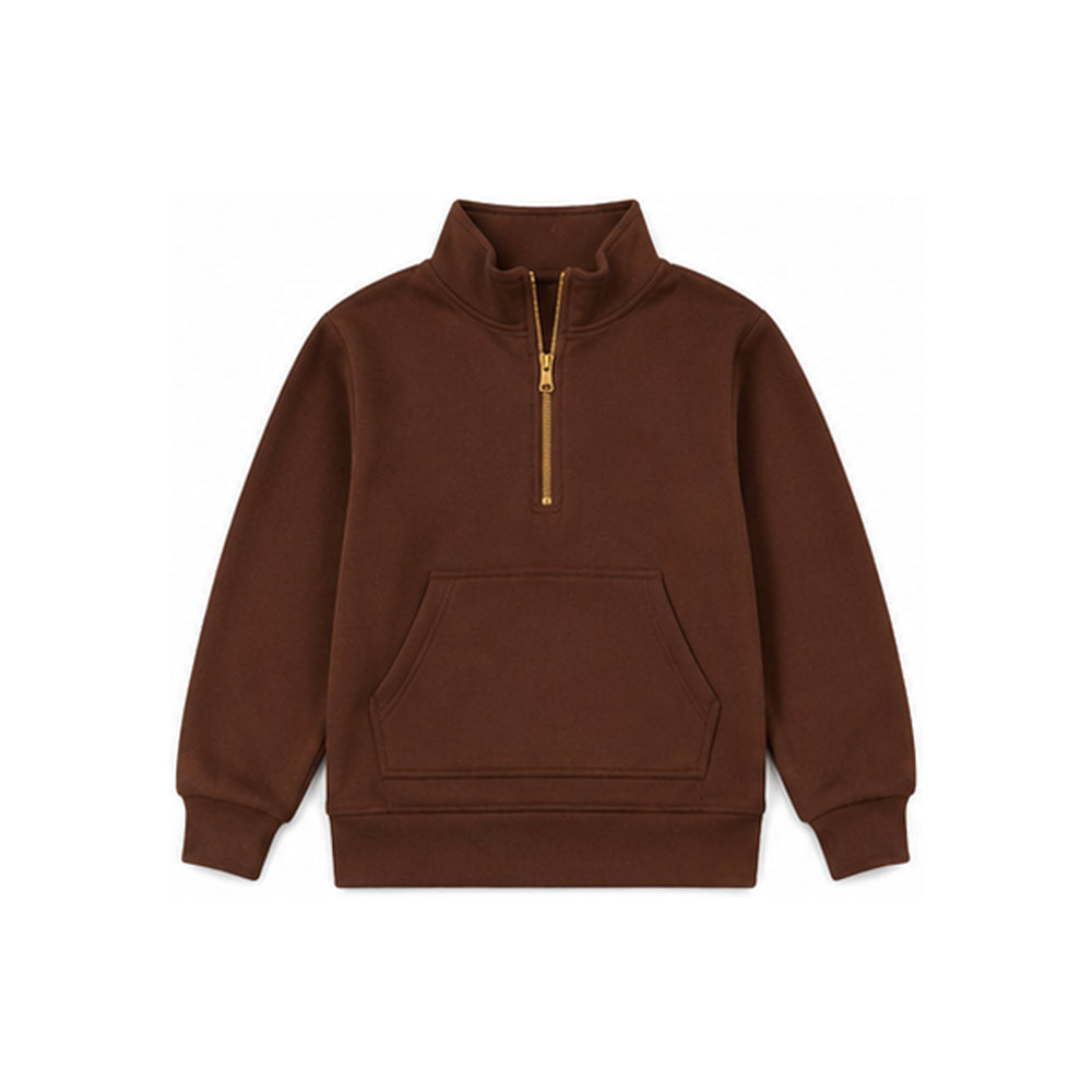 7.14 GLP3489 Preorder Brown Long Sleeve Zipper Pullover Sweatshirt