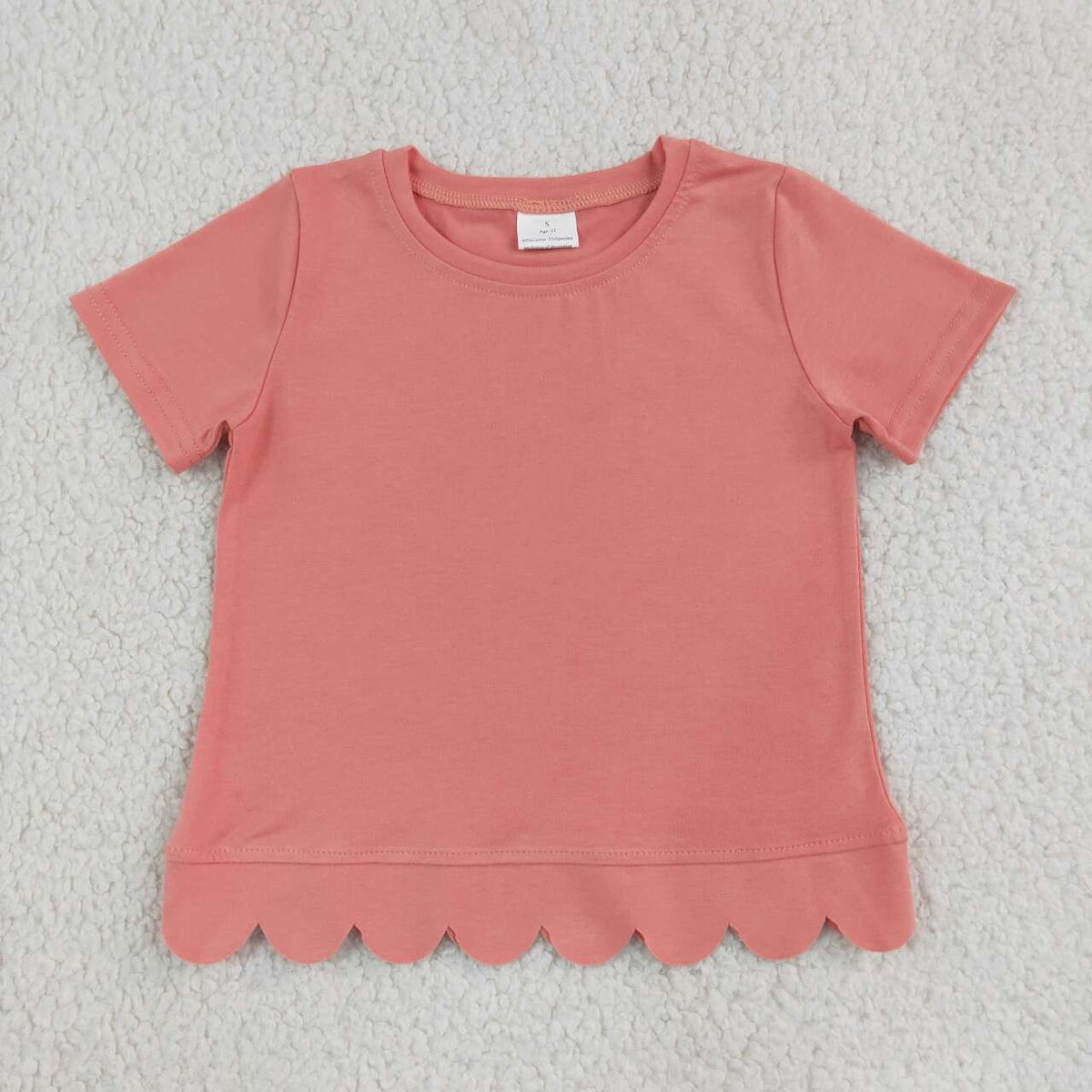 GT1768 Pink Cotton Girls Scallop Edge Short Sleeve T-shirts Top