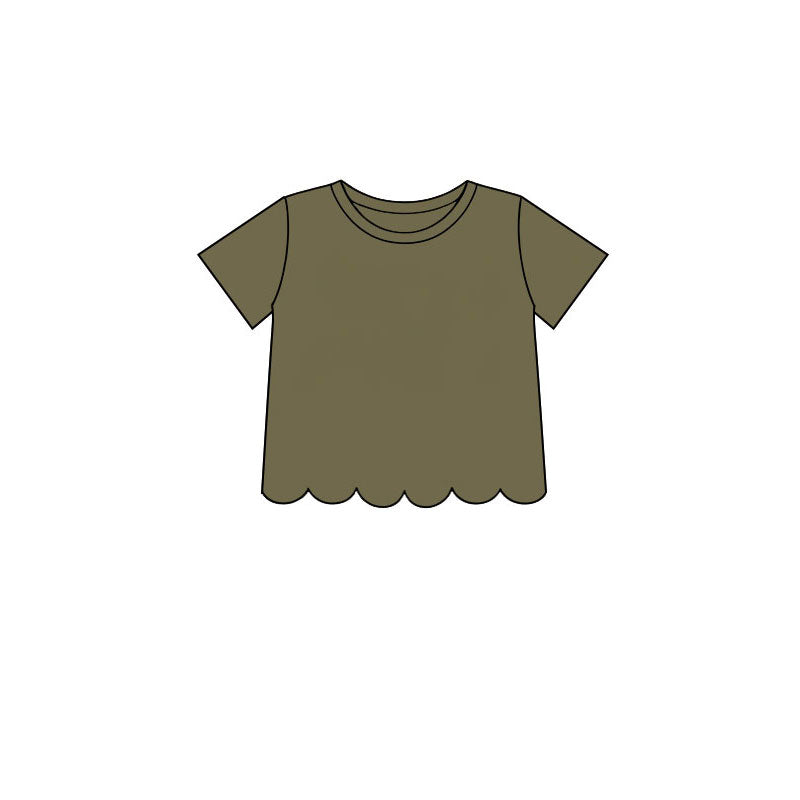 7.14 GT1772 Preorder Green Cotton Girls Scallop Edge Short Sleeve T-shirts Top