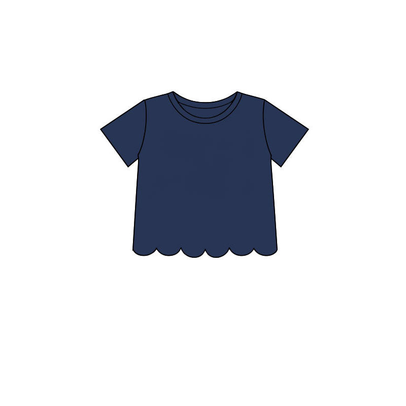 7.14 GT1773 Preorder Navy Cotton Girls Scallop Edge Short Sleeve T-shirts Top