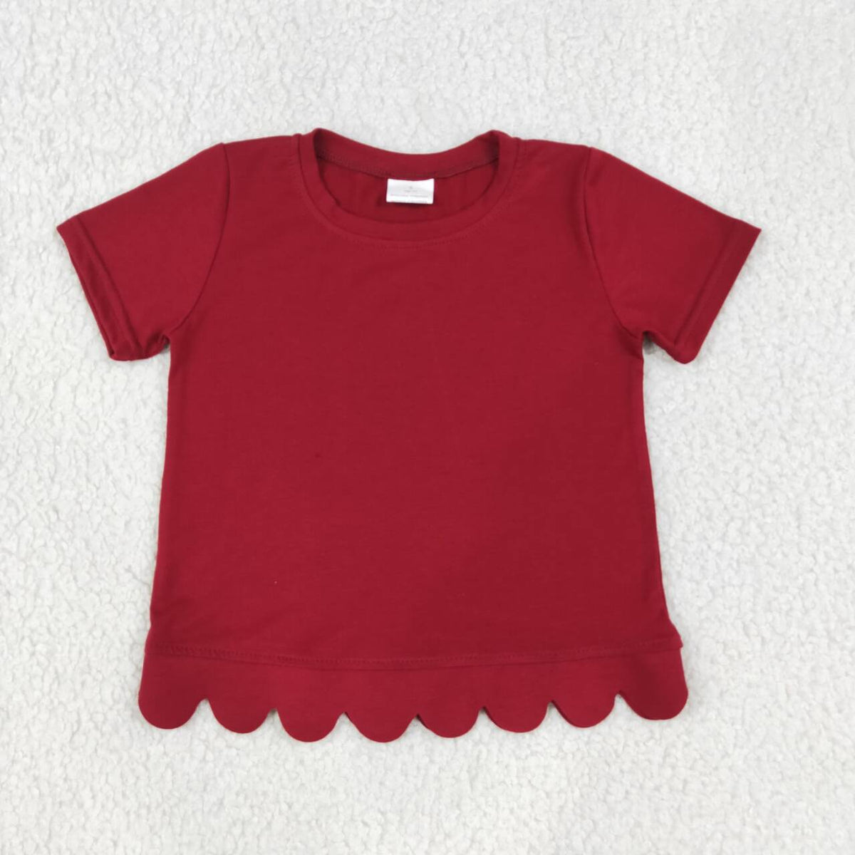 GT1774 Wine Cotton Girls Scallop Edge Short Sleeve T-shirts Top