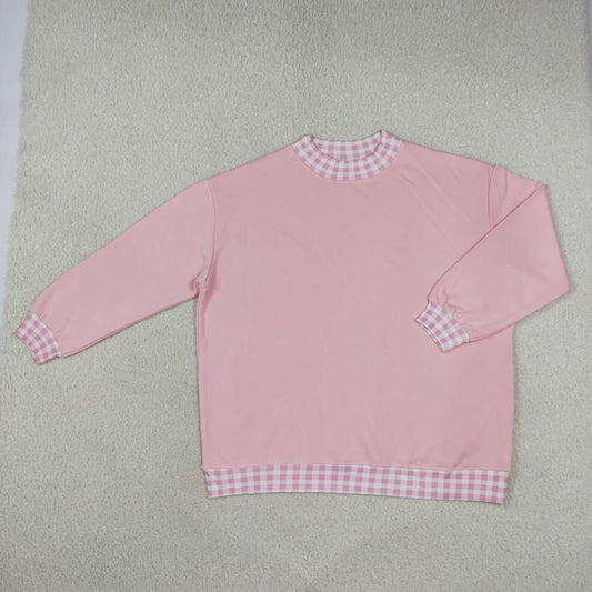 4 Colors Adult Women Long Sleeve Sweater Gingham Choker Tee Shirts Tops