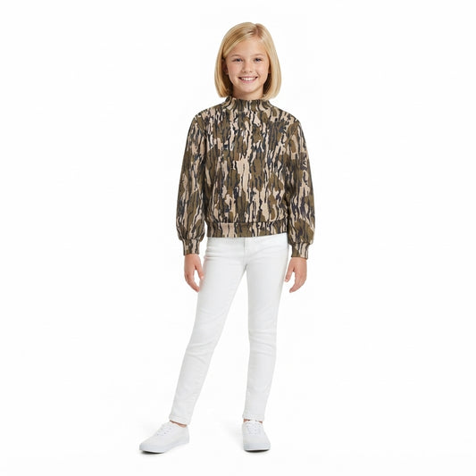 GT1810 Camo Print Girls Mock Neck Yoga Long Sleeve Tee Shirts Top