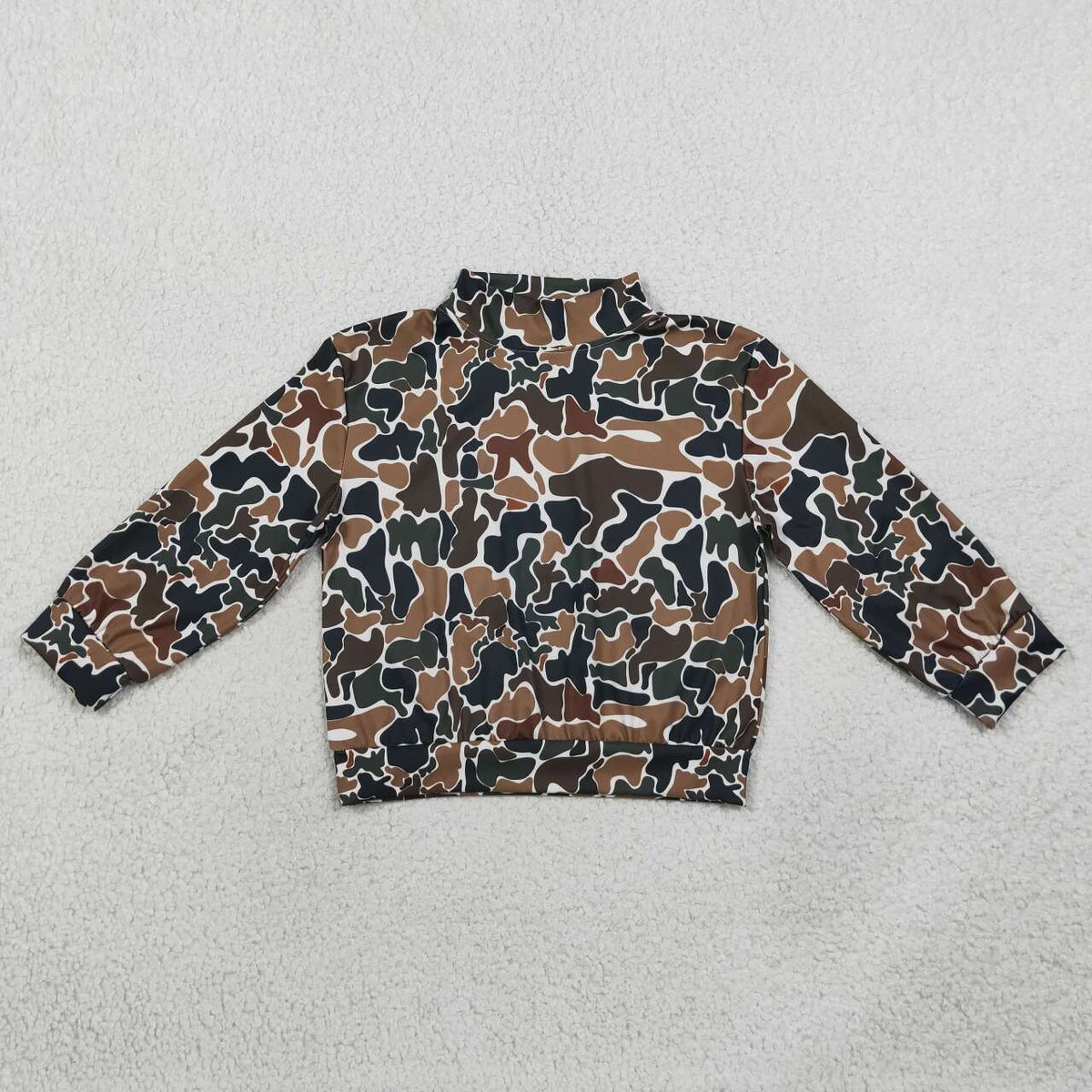 GT1812 Brown Camo Print Girls Mock Neck Yoga Long Sleeve Tee Shirts Top