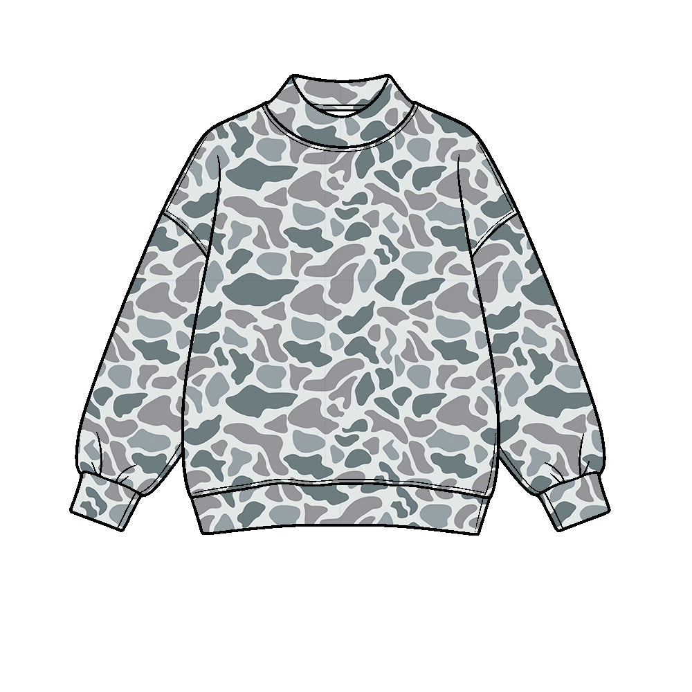 8.1 GT1816 Preorder Adult Grey Camo Print Woman Yoga Long Sleeve Tee Shirts Top
