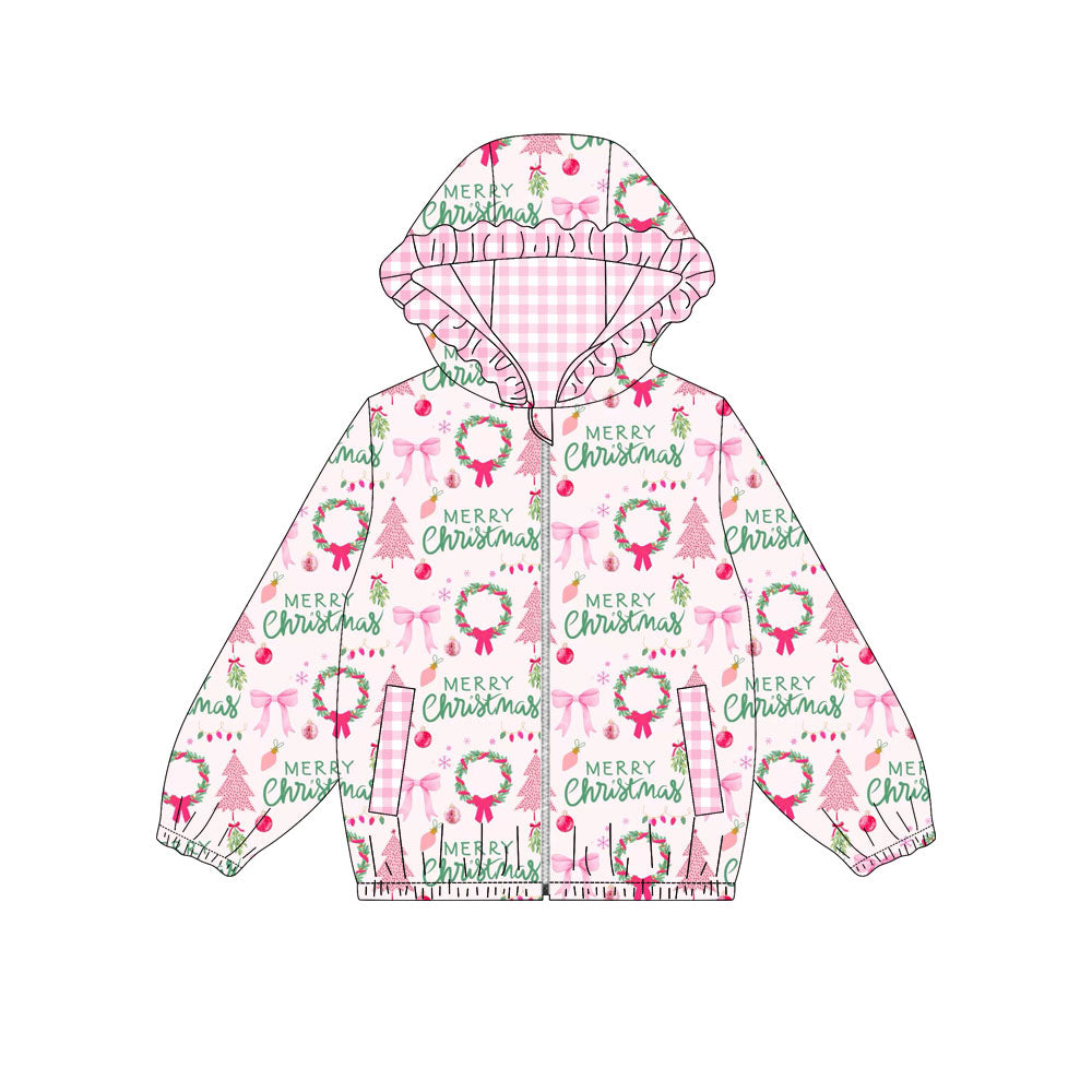 8.6 GT1822 Preorder Tree Bows Pink Checkered Print Girls Christmas Long Sleeve Jackets Top