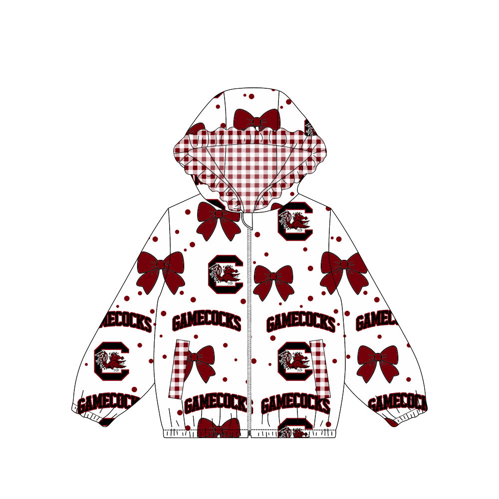 9.5 Preorder Baby Girls Sport Team Gamecocks Bow Gingham Trim Long Sleeve jacket
