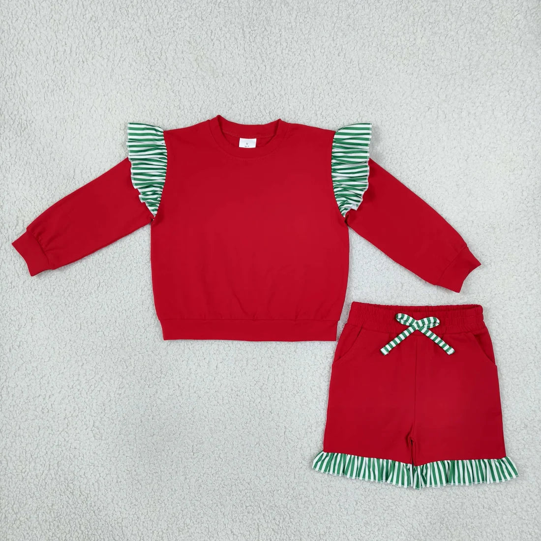 Sibling Kids Girls Red Long Sleeve Top with Pants and Shorts Outfit