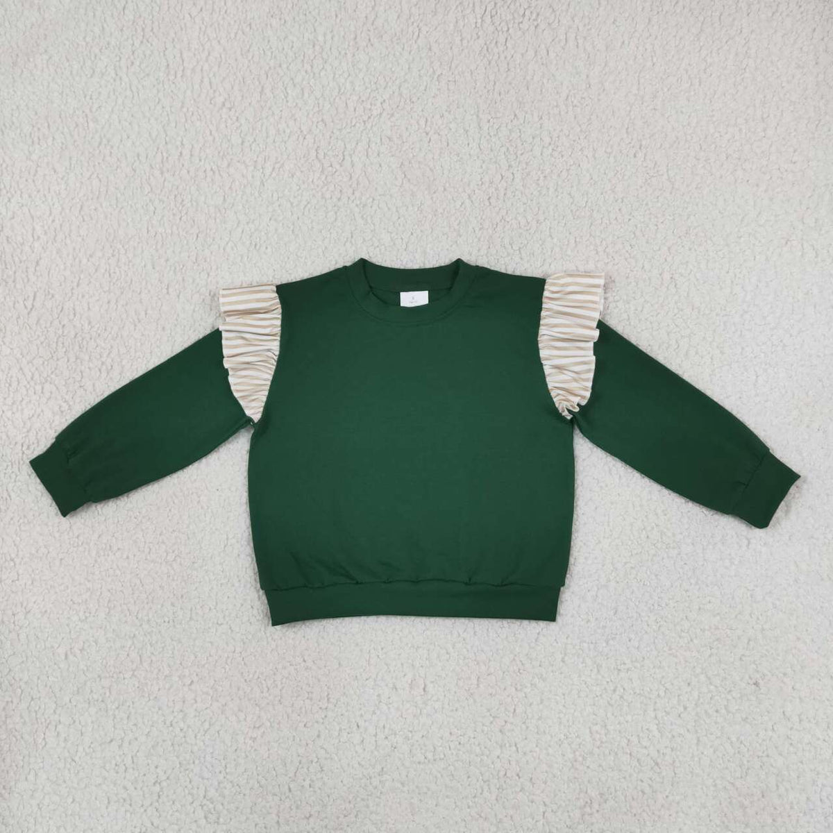 GT1845 Girls Green Striped Flutter Sleeve Sweatshirt Tops