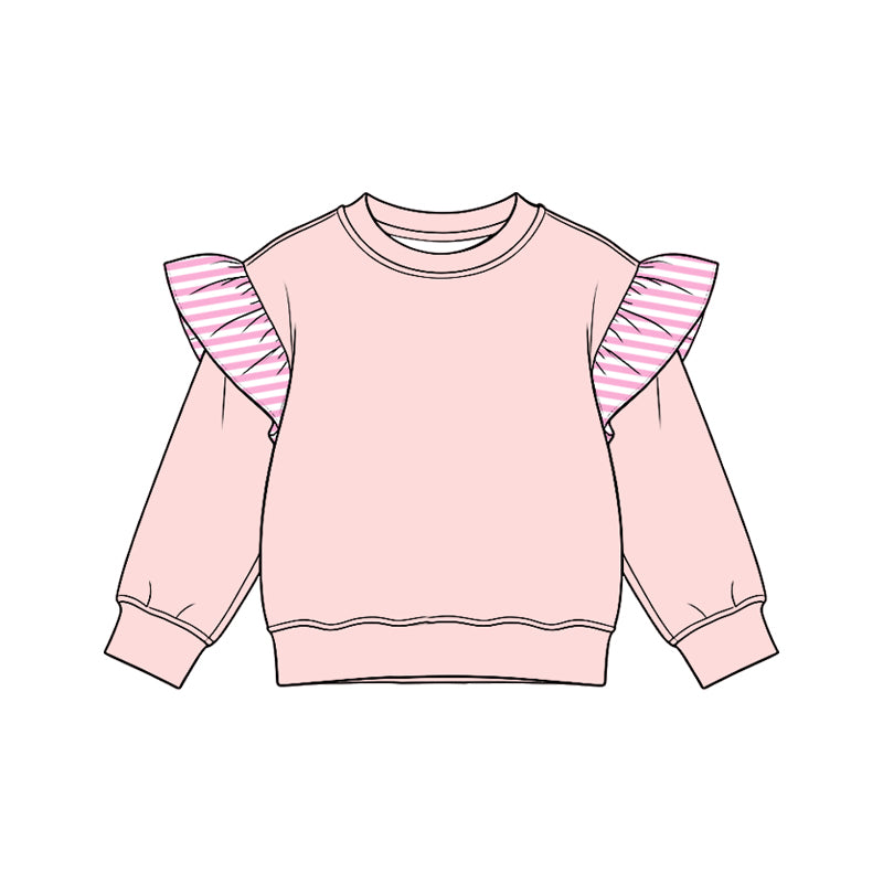 8.15 Preorder Kids Girls Pink Striped Flutter Long Sleeve Light Pink Top