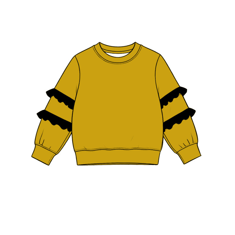 8.19 Preorder Kids Mustard Black Ruffle Long Sleeve Casual Top