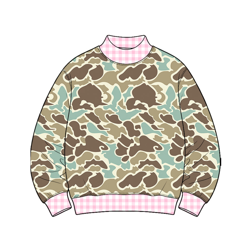 8.20 GT1875 Preorder Brown Blue Camo Print Girls Tee Shirts Top